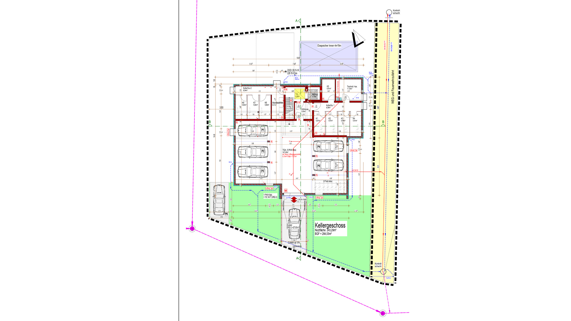 Morsbach: Exklusive Wohnung 68 m², neu, hochwertig und seniorengerecht, Grundriss Tiefgarage/Keller